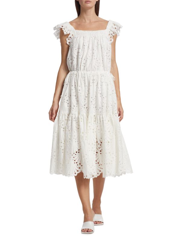 Charina Sarte LAmour Eyelet Flutter-Sleeve Midi-Dress